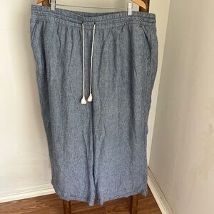 Lane Bryant Linen Pants Blue White Striped Pull On Drawstring women’s 24